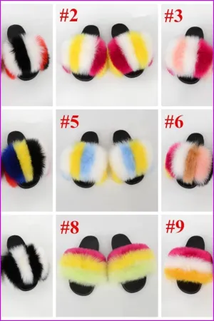 {5-7 days wait for make} New Color Faux Fox Fur Slides F601