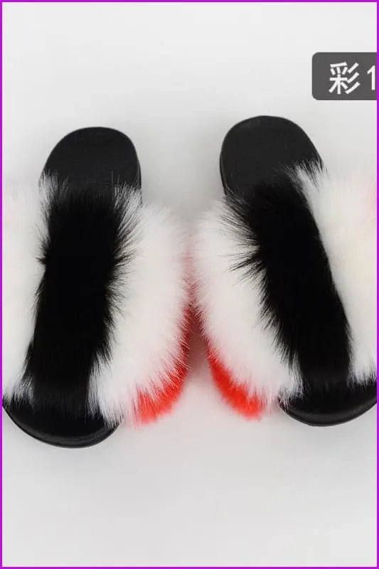 {5-7 days wait for make} New Color Faux Fox Fur Slides F601