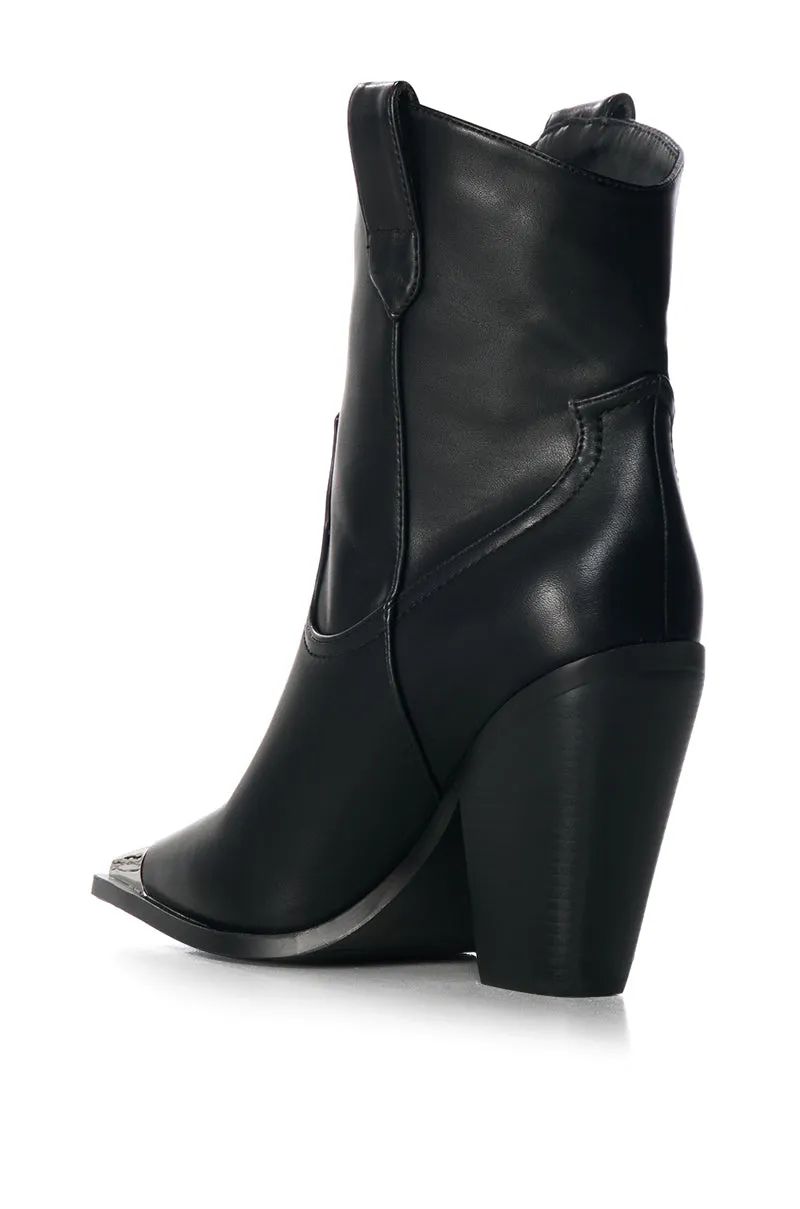 AZALEA WANG BRYDEN BLACK METAL TOE WESTERN BOOTIE