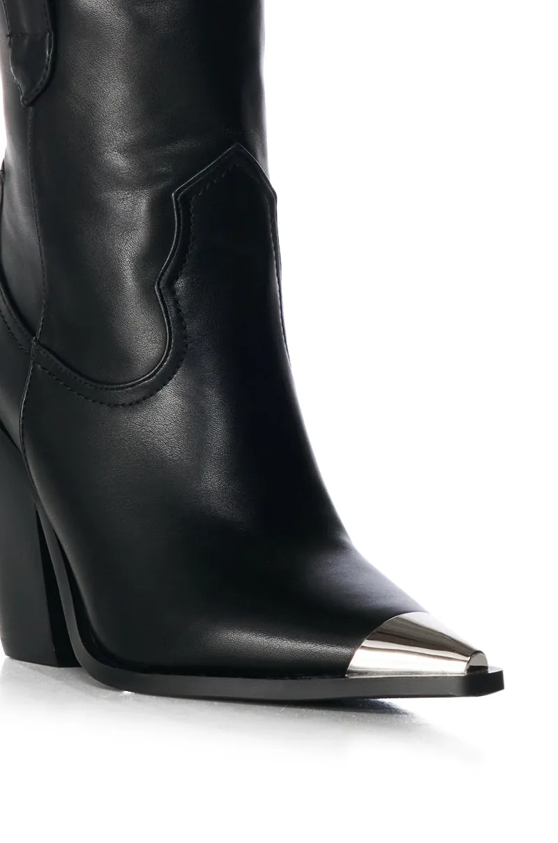 AZALEA WANG BRYDEN BLACK METAL TOE WESTERN BOOTIE