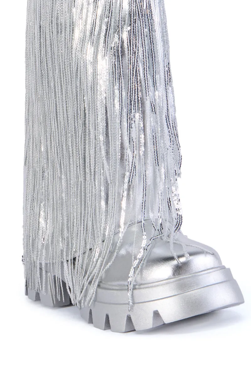 AZALEA WANG CYNDRA SILVER FRINGE BOOT