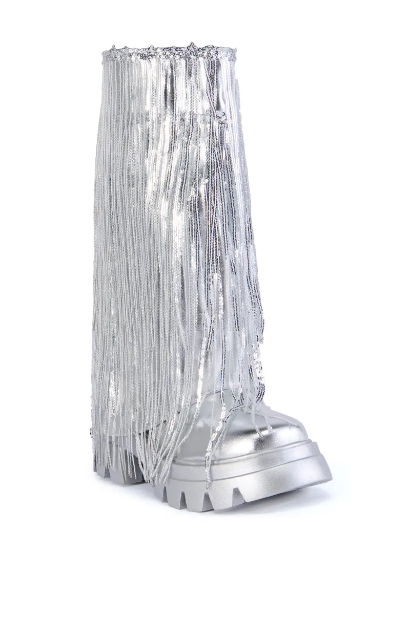 AZALEA WANG CYNDRA SILVER FRINGE BOOT