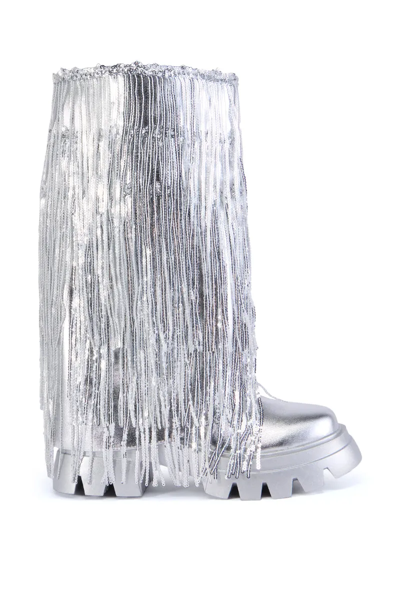 AZALEA WANG CYNDRA SILVER FRINGE BOOT