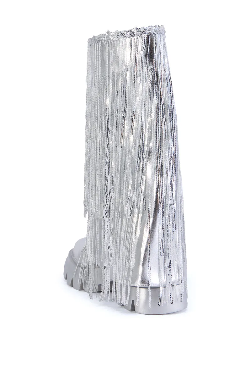 AZALEA WANG CYNDRA SILVER FRINGE BOOT