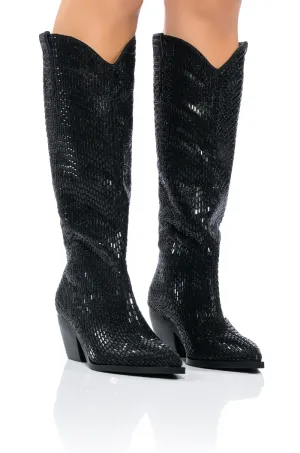 AZALEA WANG DRIVEN RHINESTONE WESTERN BOOT IN BLACK