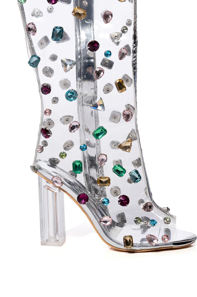 AZALEA WANG HEIDI EMBELLISHED PVC BOOT IN MULTI