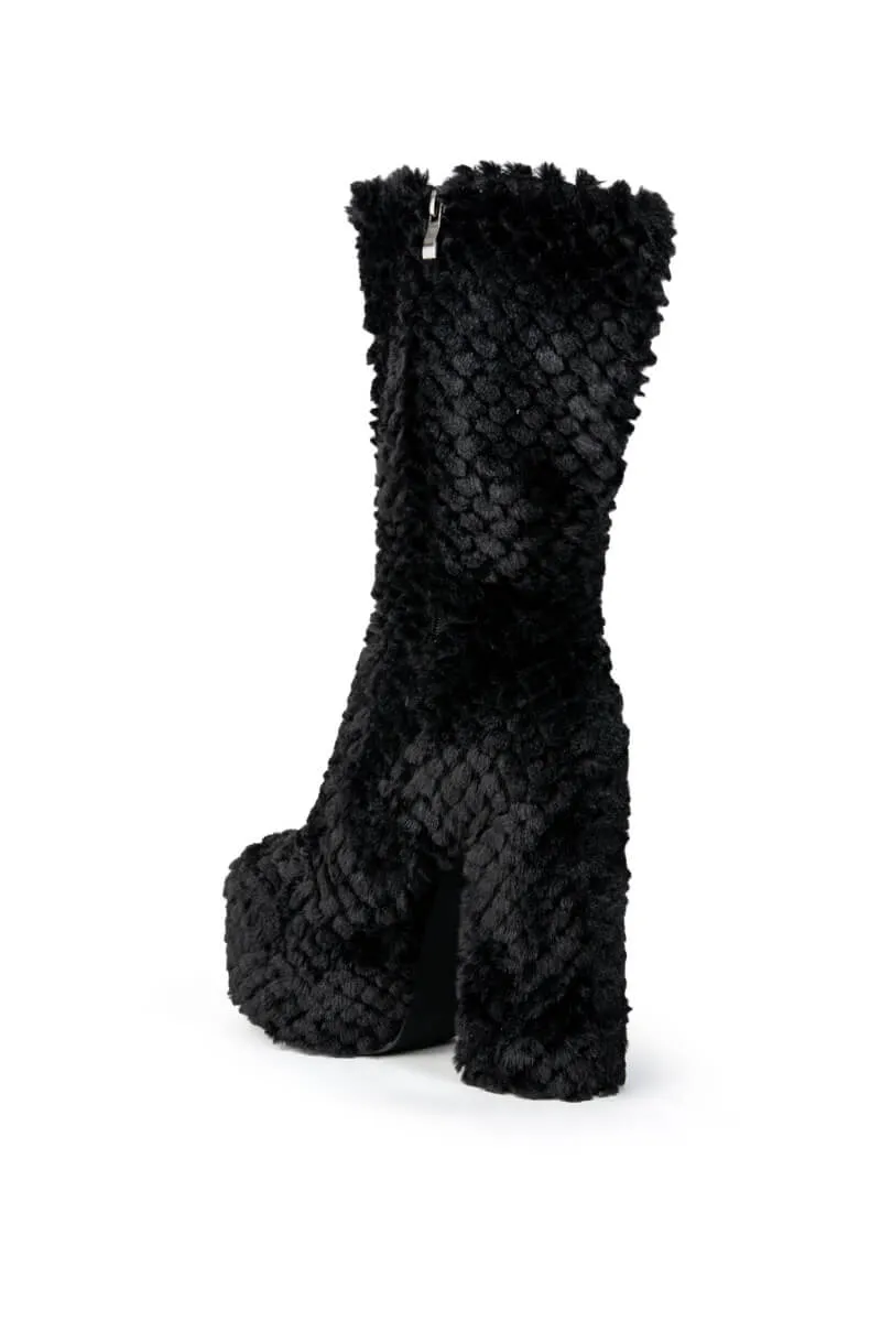 AZALEA WANG JERUSHA FUR CHUNKY BOOT IN BLACK