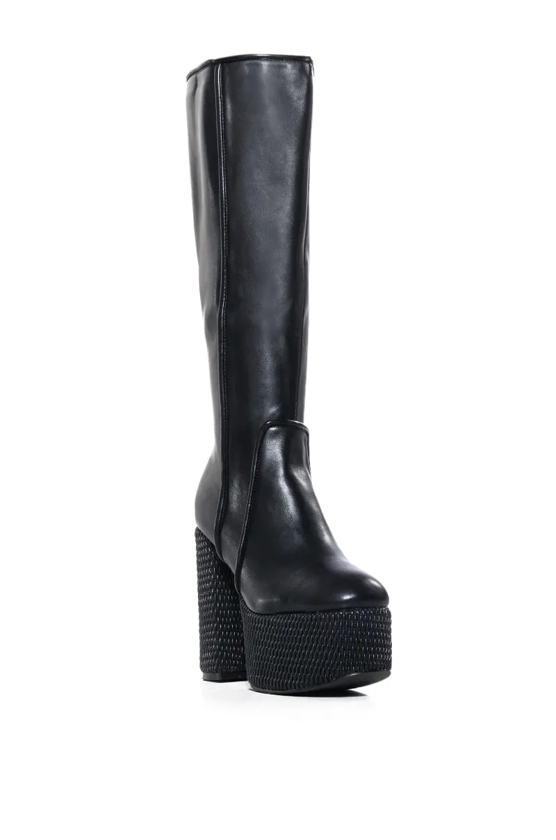 AZALEA WANG JETT BLACK TEXTURED HEEL BOOT