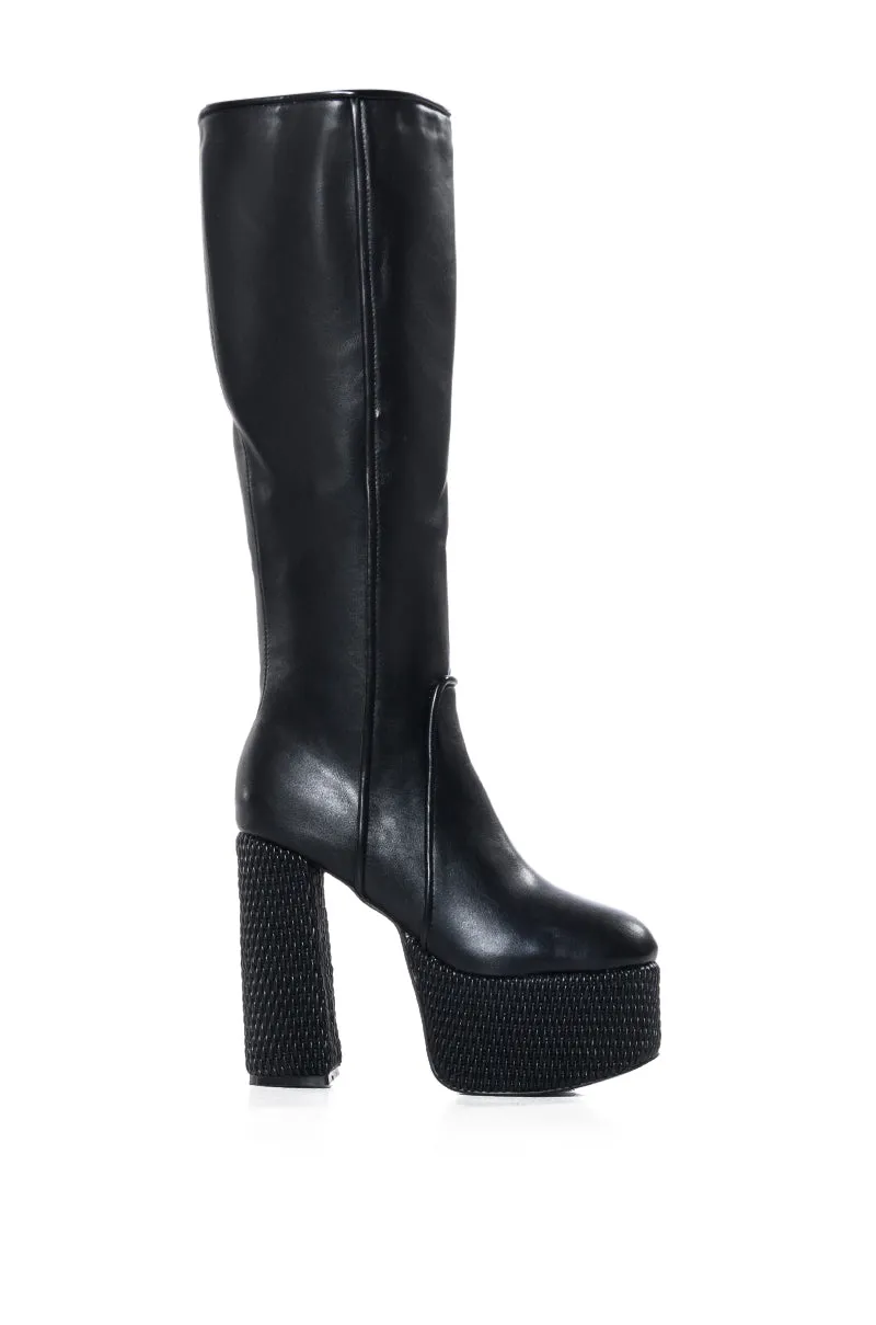 AZALEA WANG JETT BLACK TEXTURED HEEL BOOT