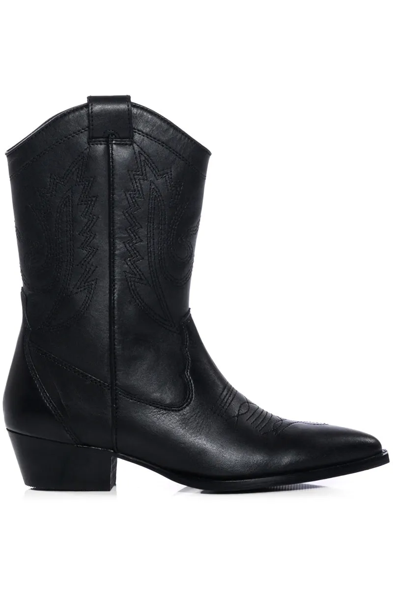 AZALEA WANG MOCO BLACK WESTERN BOOT