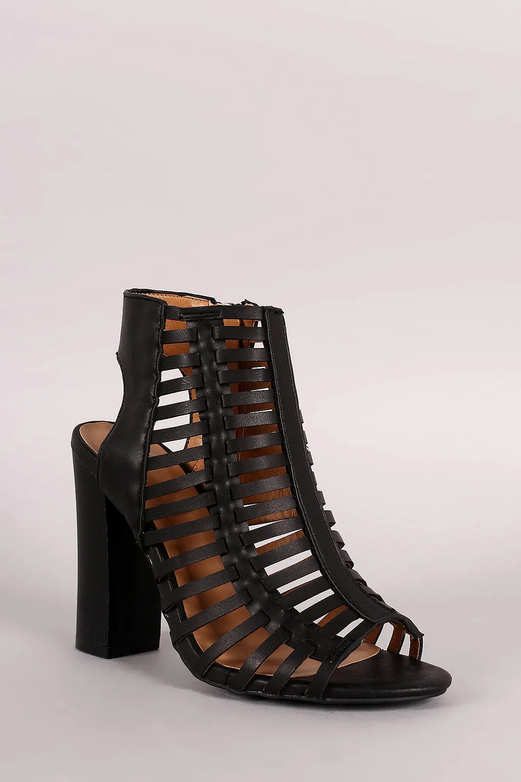 Bamboo Caged Strappy Huarache Chunky Heel