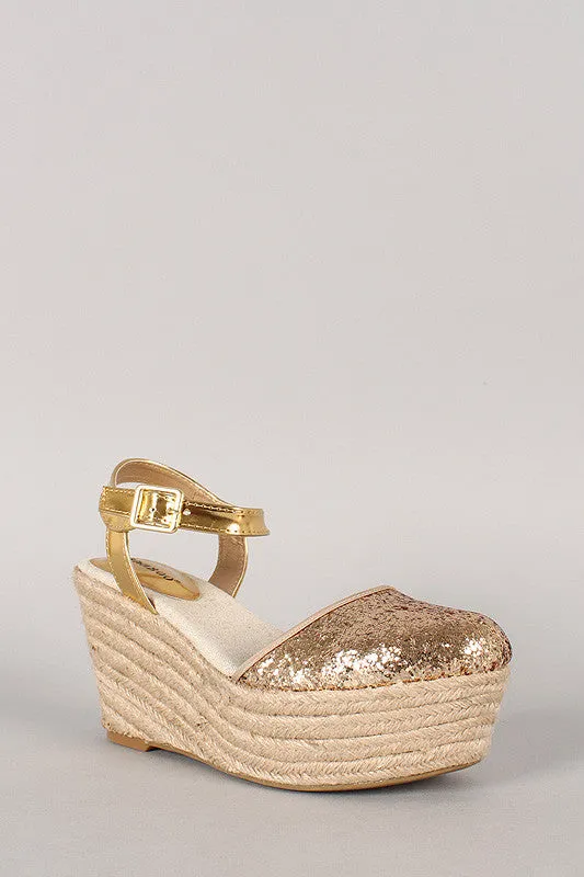 Bamboo Joe-01 Glitter Espadrille Platform Wedge