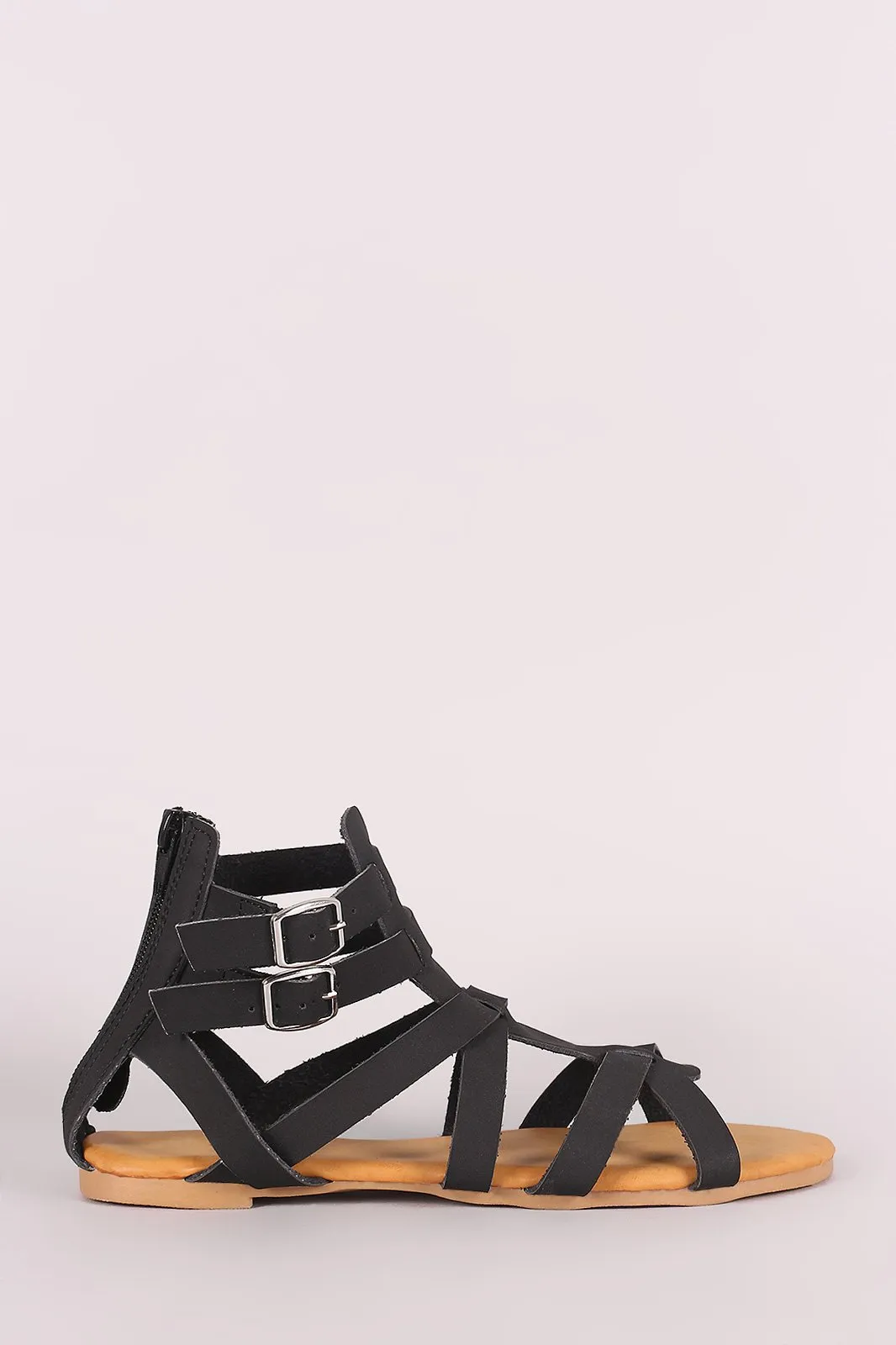 Bamboo Nubuck Buckled Strappy Gladiator Flat Sandal