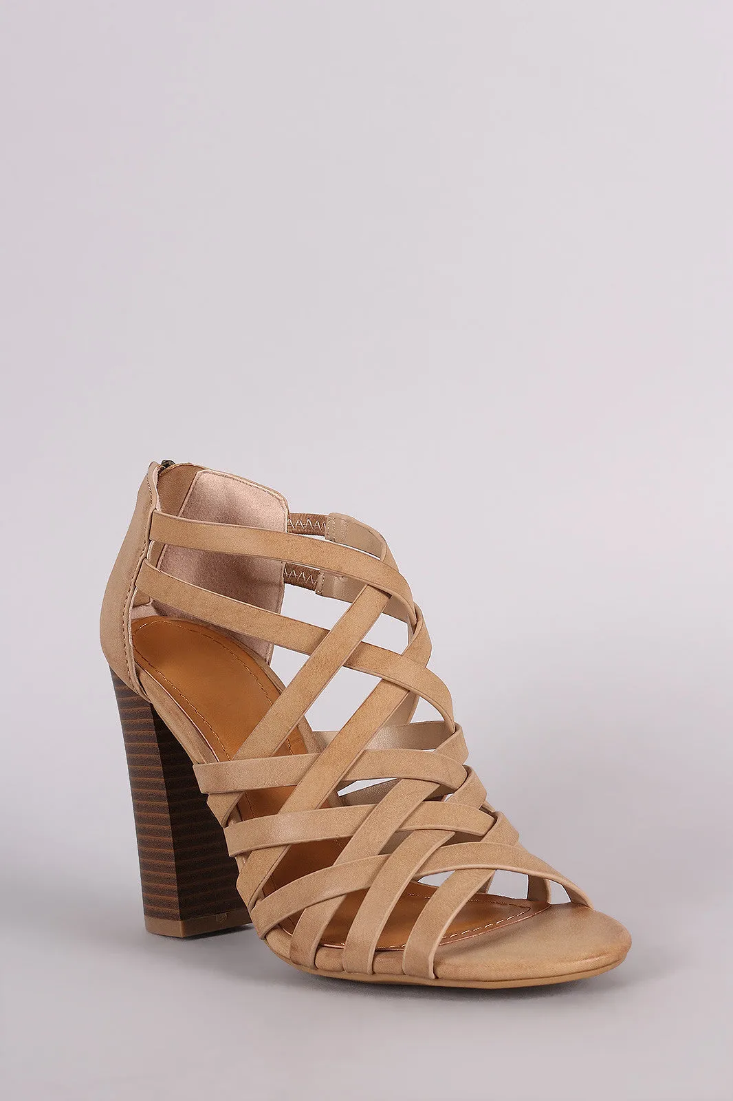 Bamboo Strappy Cage Chunky Heel