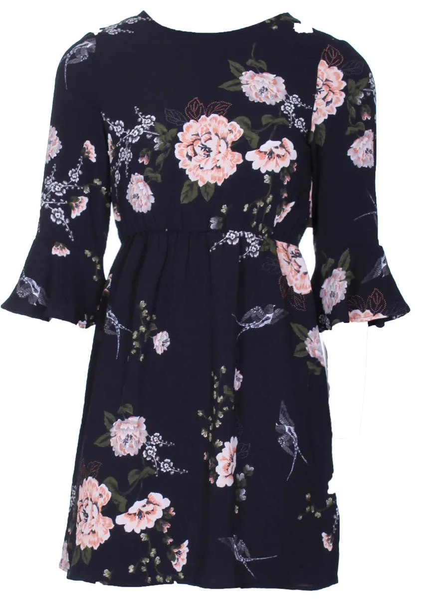 Black Floral Frill Throw On Dress