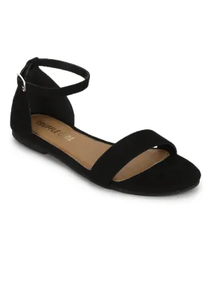 Black Suede Buckled Flat Sandals