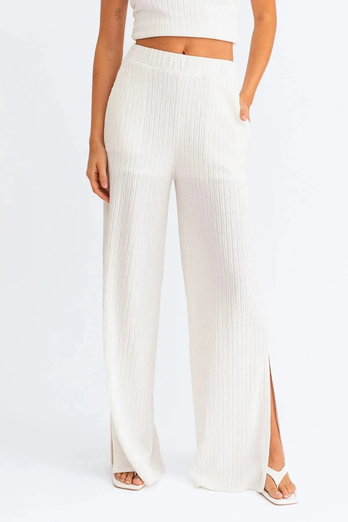 Boho Crinkle Wide Leg Slit Pants