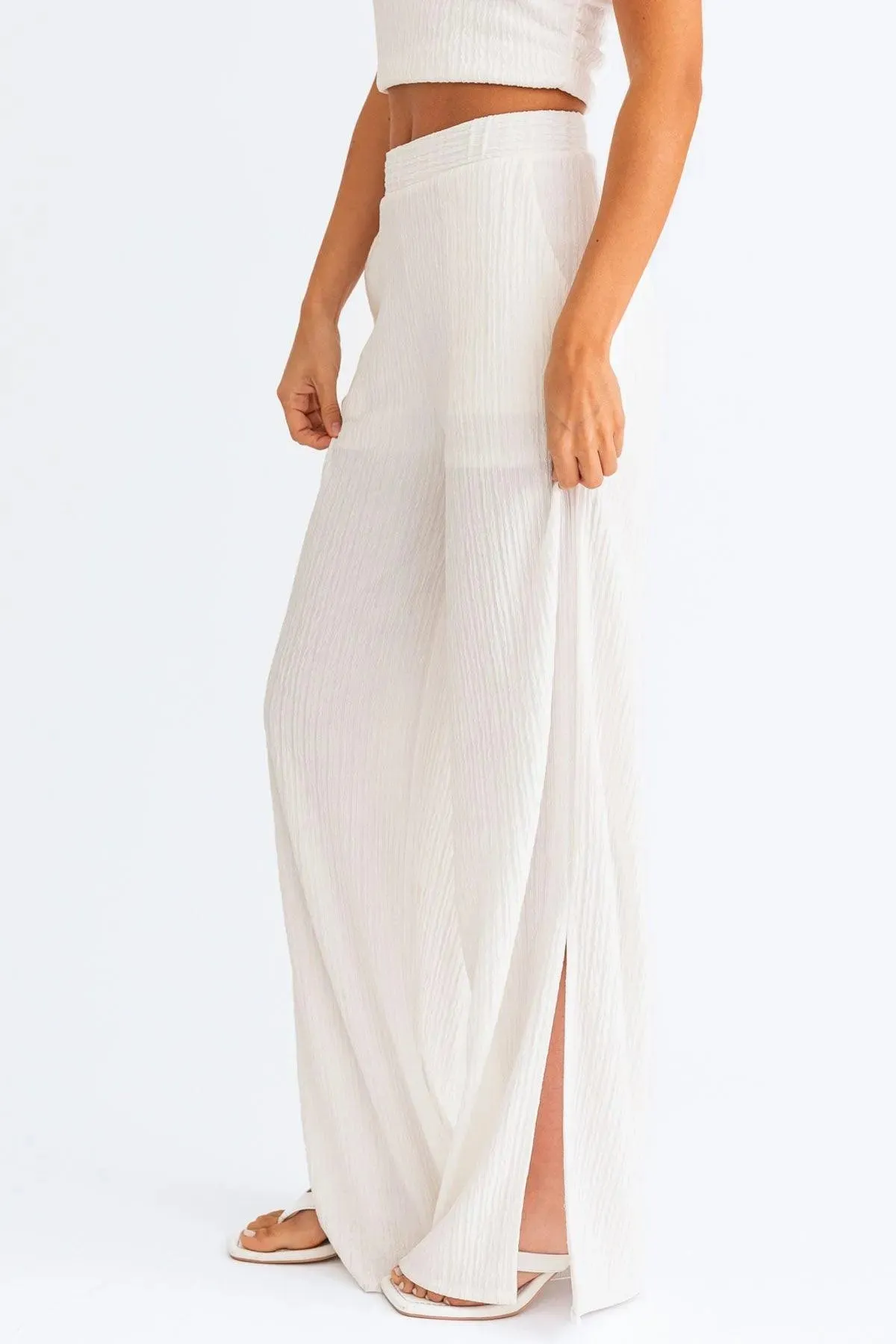 Boho Crinkle Wide Leg Slit Pants