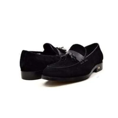 British Walkers Space Men's Black Suede and Leather Sophisticated Crepe Sole Loafers