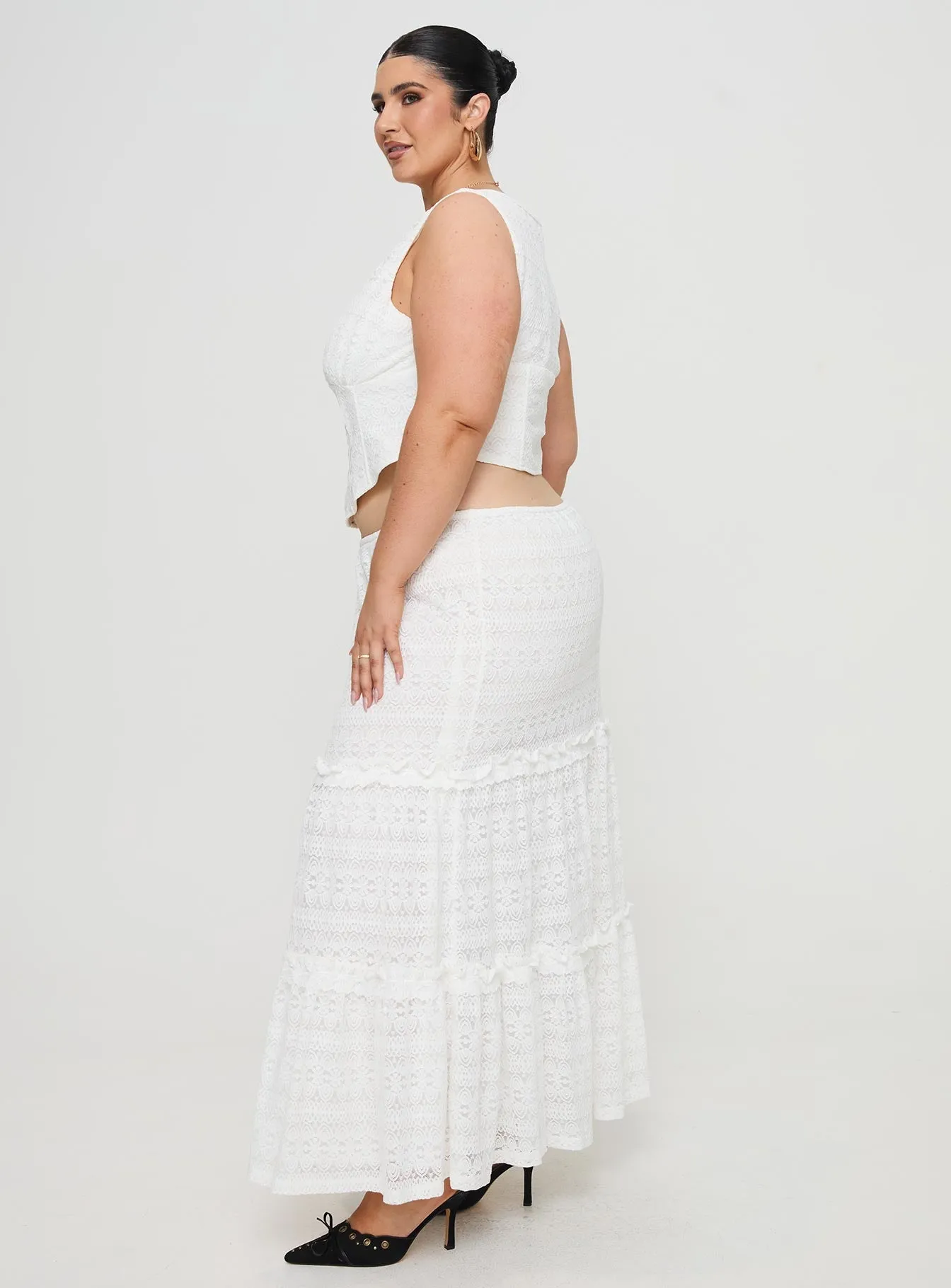 Buttacupe Lace Maxi Skirt White Curve