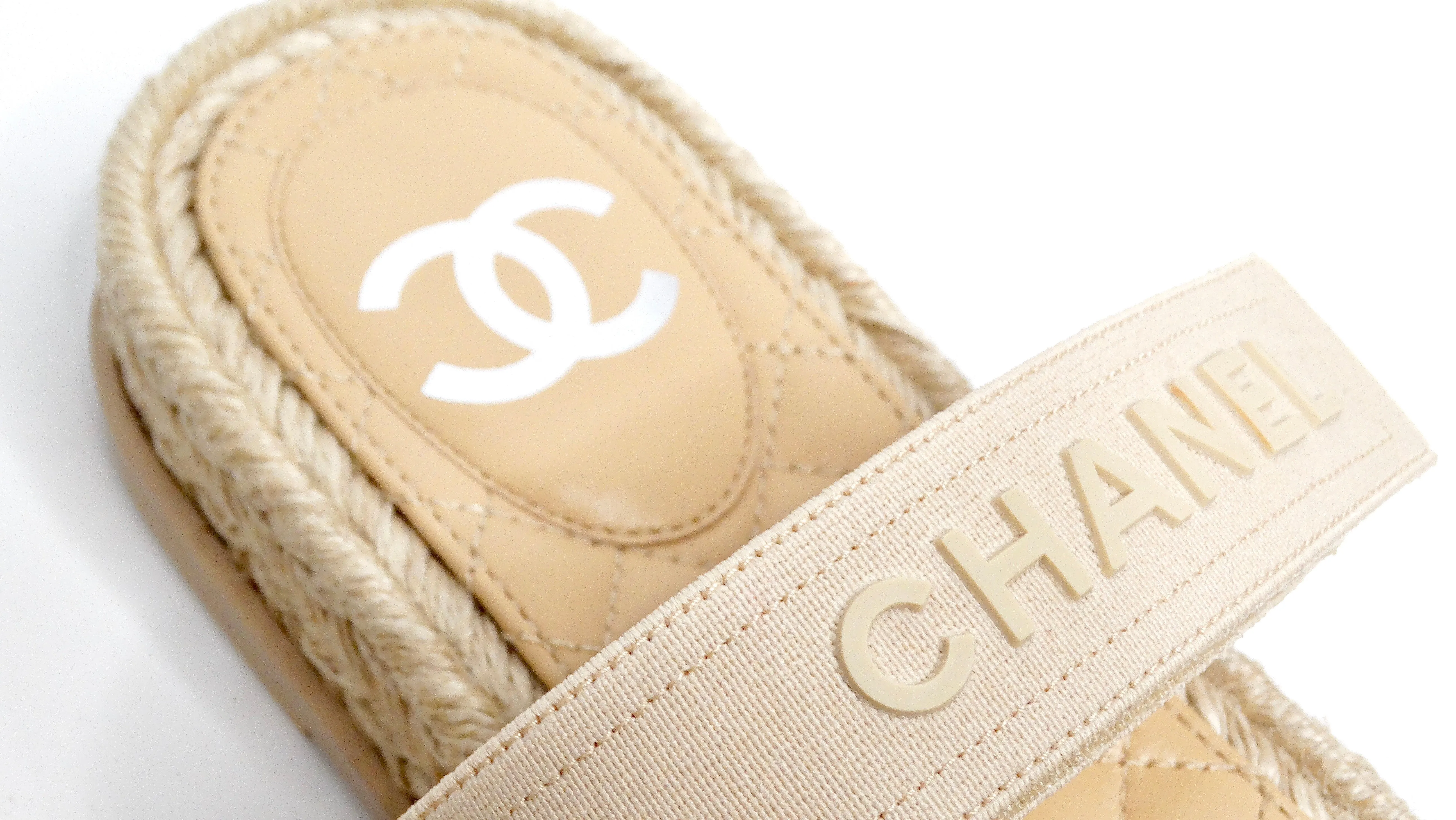 Chanel Beige Lambskin Espadrille Strap Sandals