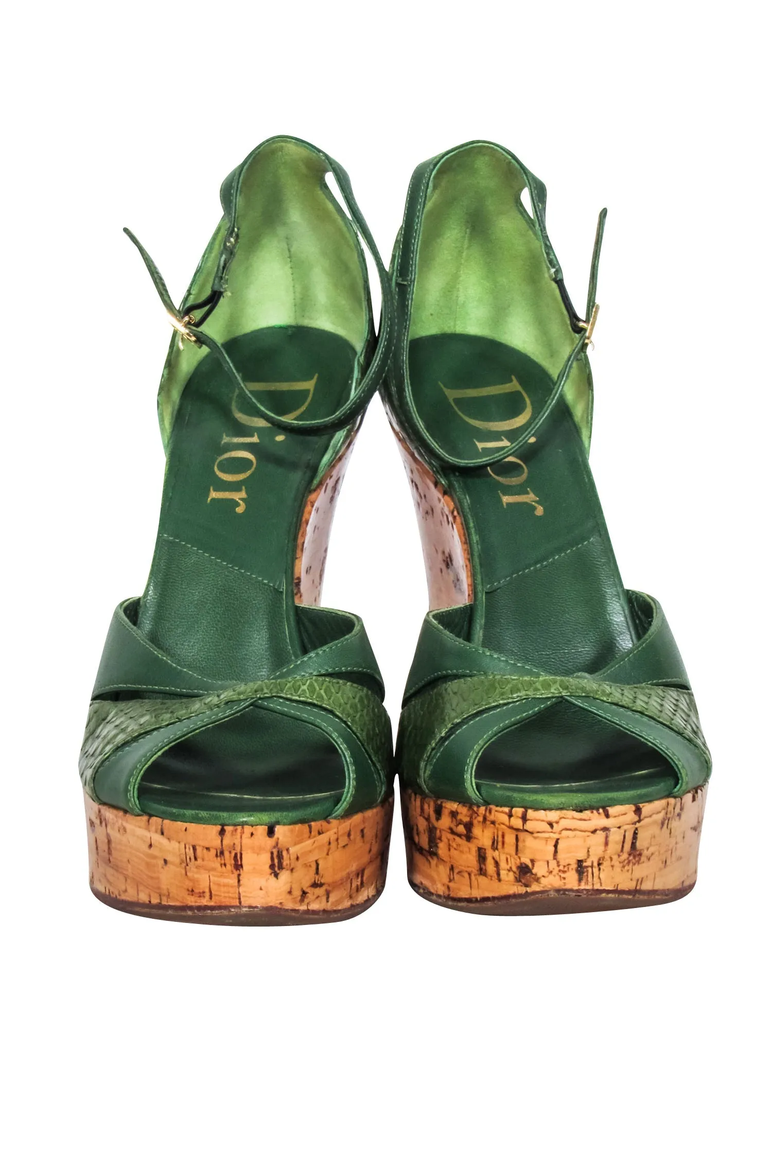 Christian Dior - Green Leather Cork Wedges Sz 8.5