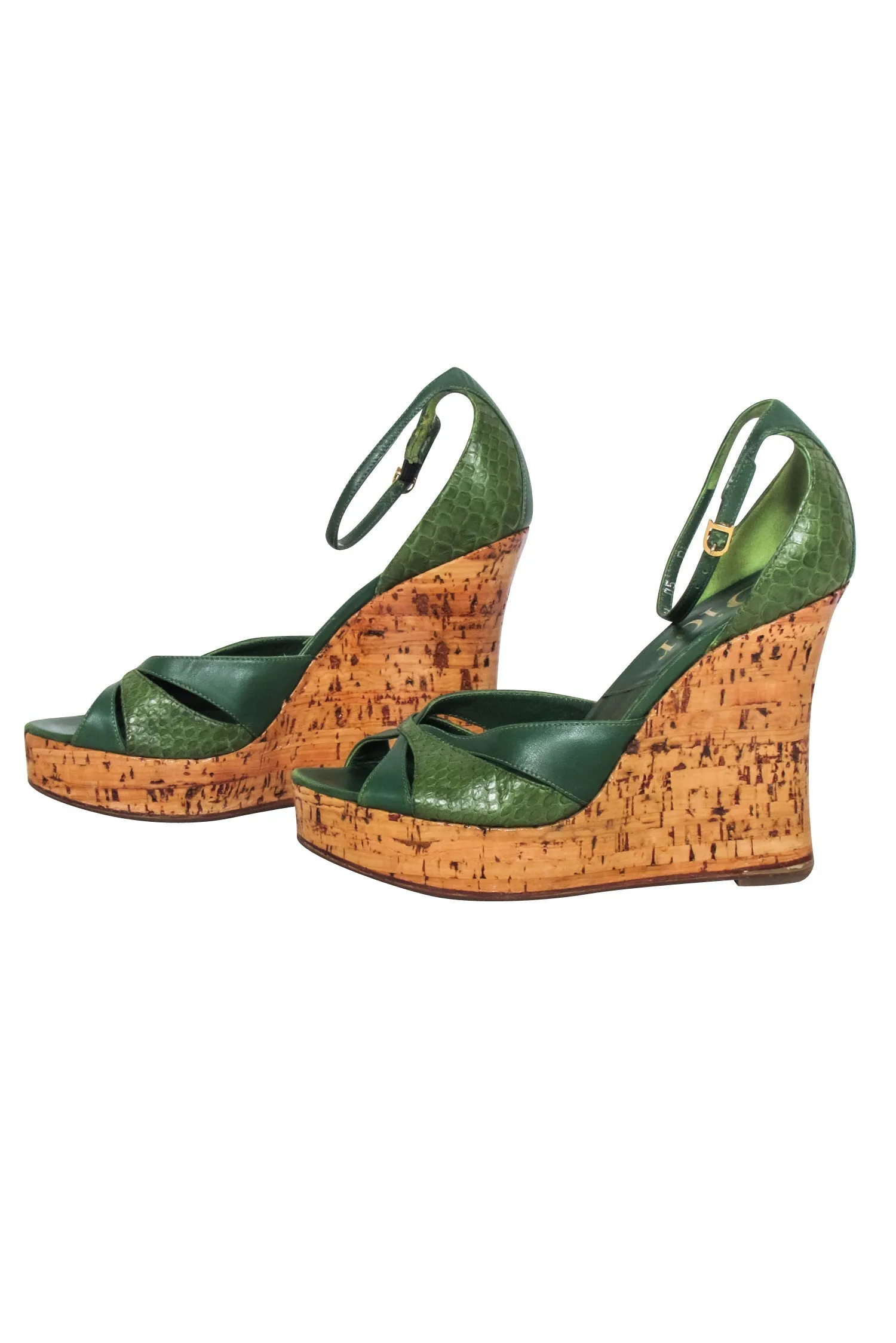 Christian Dior - Green Leather Cork Wedges Sz 8.5