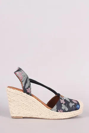 City Classified Floral Borcade Espadrille Platform Wedge