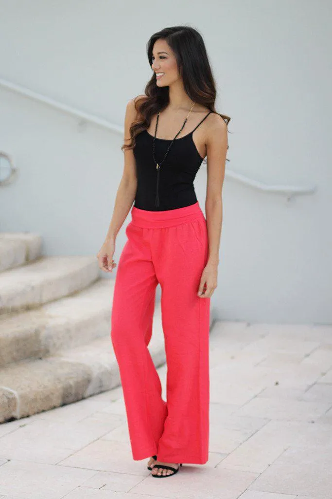 Coral Linen Pants