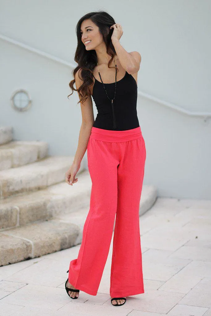 Coral Linen Pants