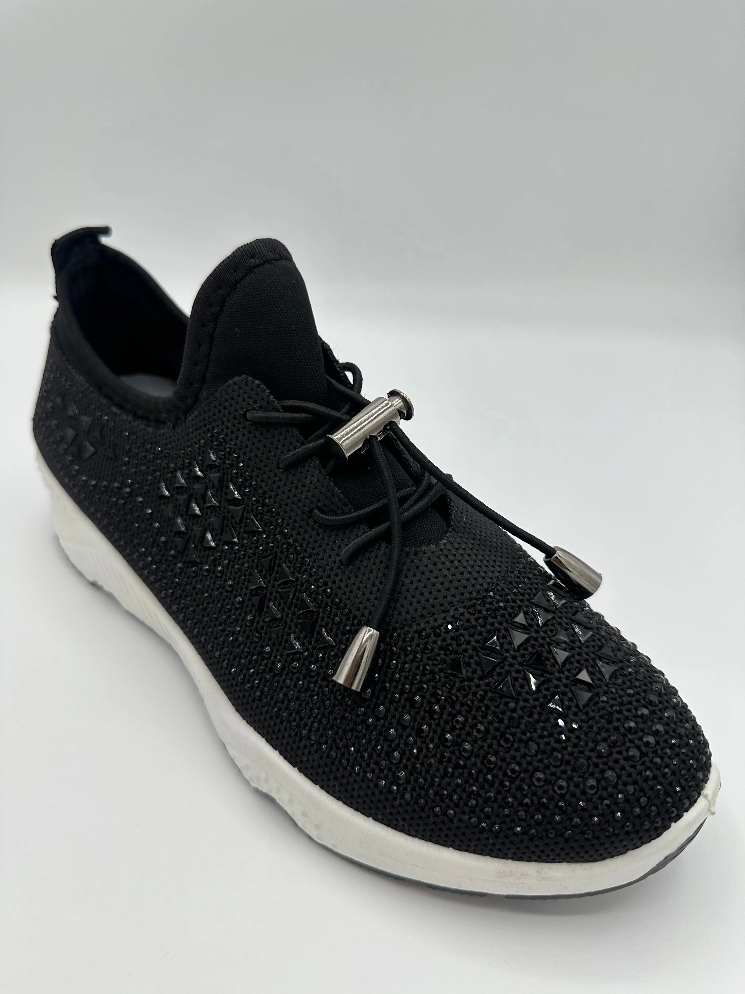 Crystal-Embellished Lace-Up Gym Shoes