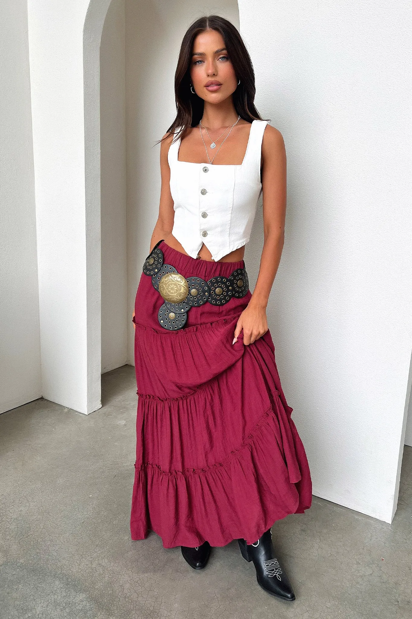 Dunne Maxi Skirt - Burgundy