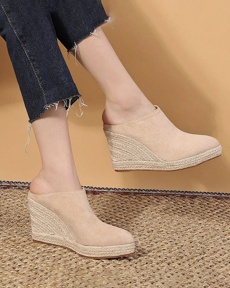 elveswallet Comfy Closed Toe Backless Slip Espadrille Wedge Sandals