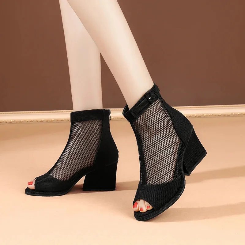 Fashion 7.5cm High Heel Back Zipper Peep Toe Sandals