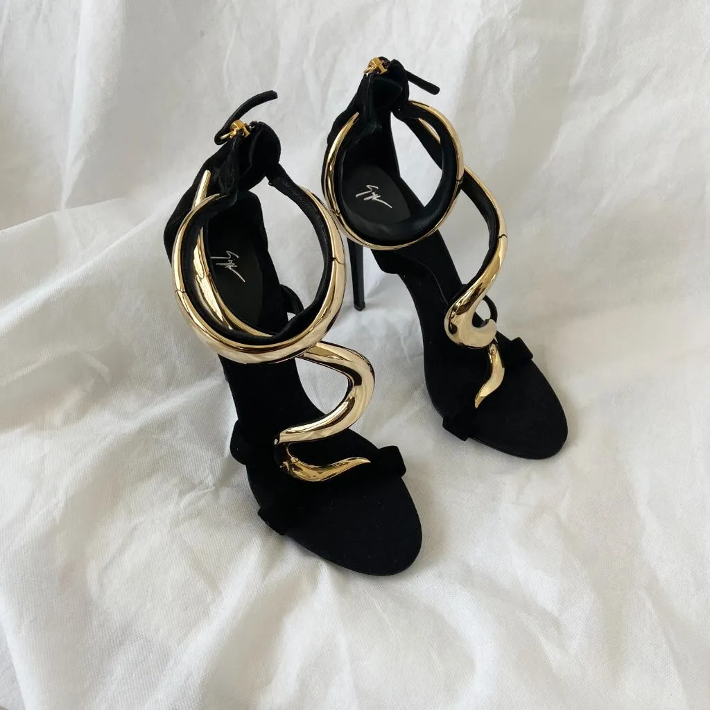 Giuseppe Zanotti Black Suede Alien Ankle Strap Sandals, 40