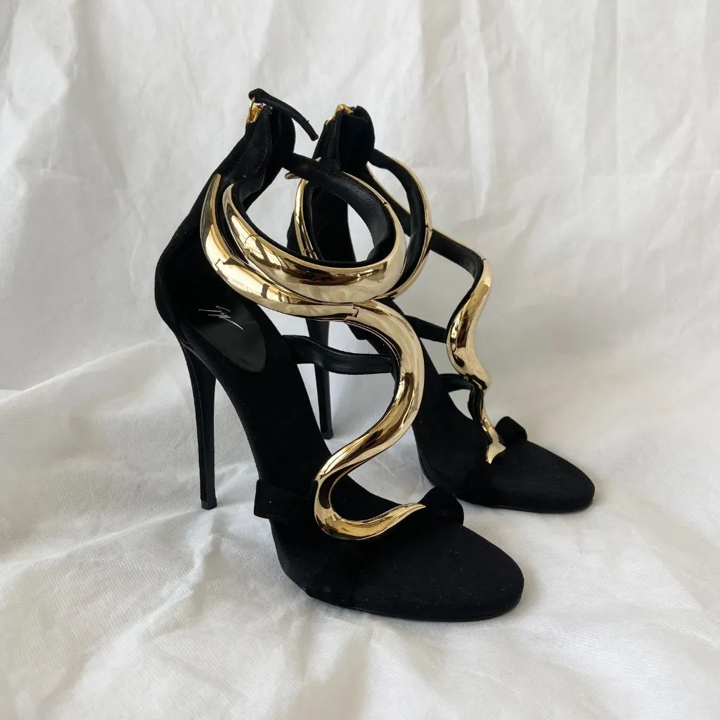 Giuseppe Zanotti Black Suede Alien Ankle Strap Sandals, 40