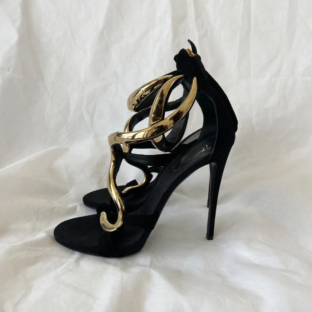 Giuseppe Zanotti Black Suede Alien Ankle Strap Sandals, 40