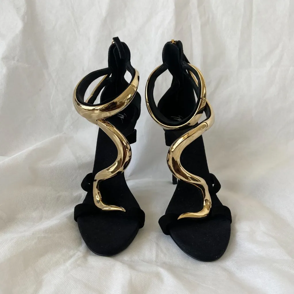 Giuseppe Zanotti Black Suede Alien Ankle Strap Sandals, 40