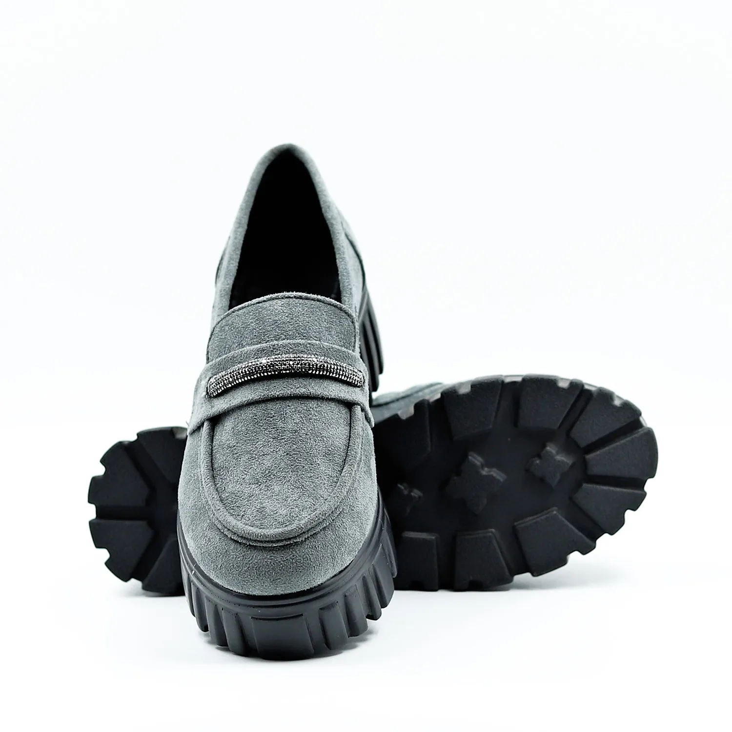 Grey Suede Slip on Rhine Strap Loafers