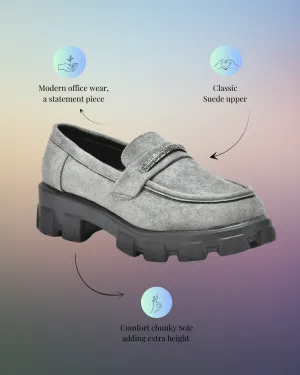 Grey Suede Slip on Rhine Strap Loafers