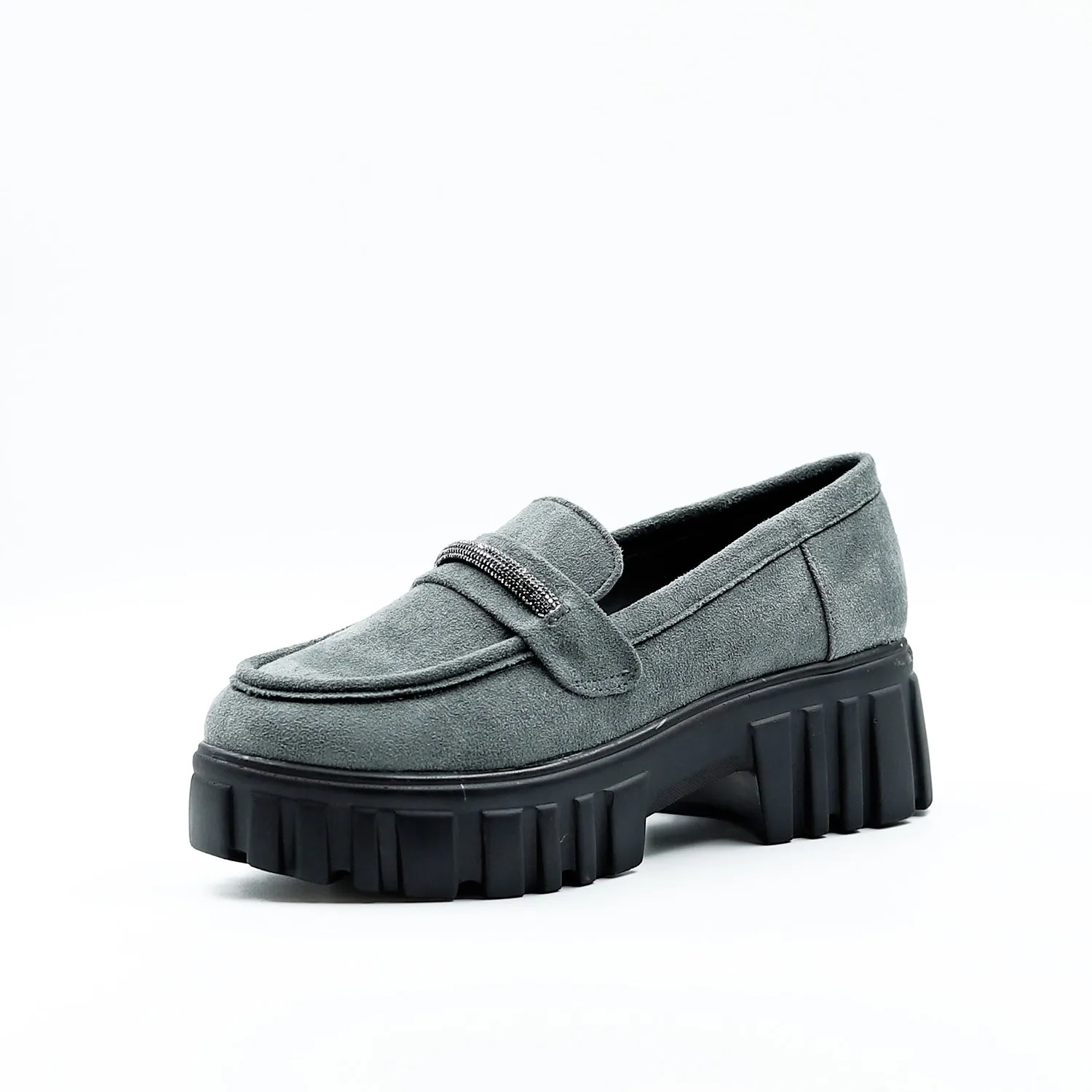 Grey Suede Slip on Rhine Strap Loafers