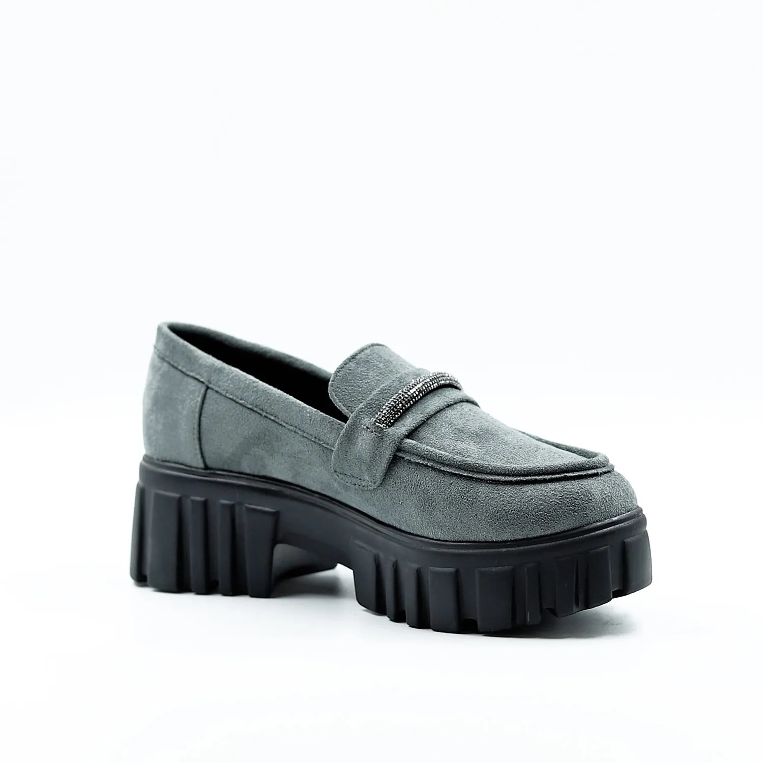 Grey Suede Slip on Rhine Strap Loafers