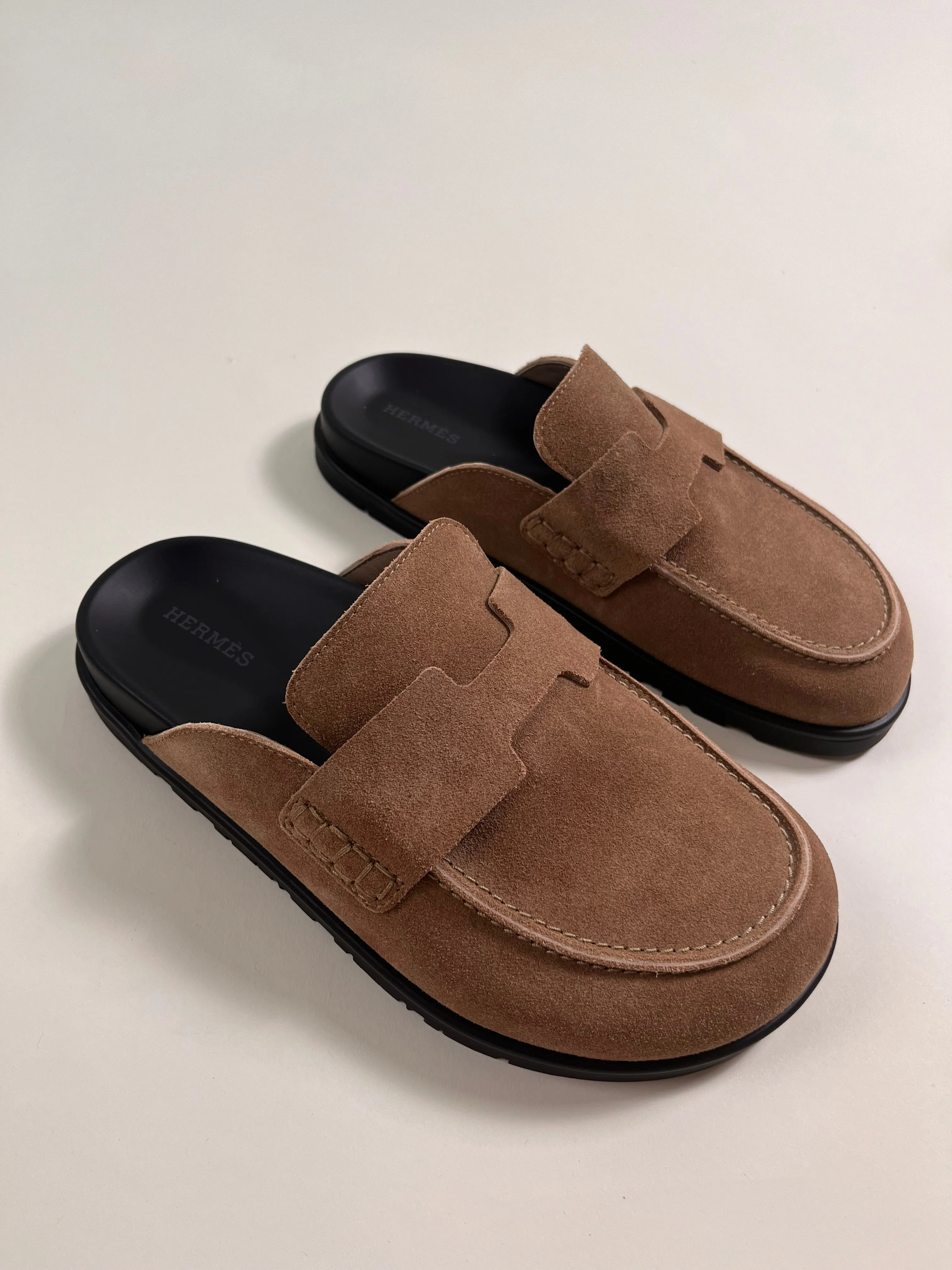 Hermès Brown Suede Go Mules