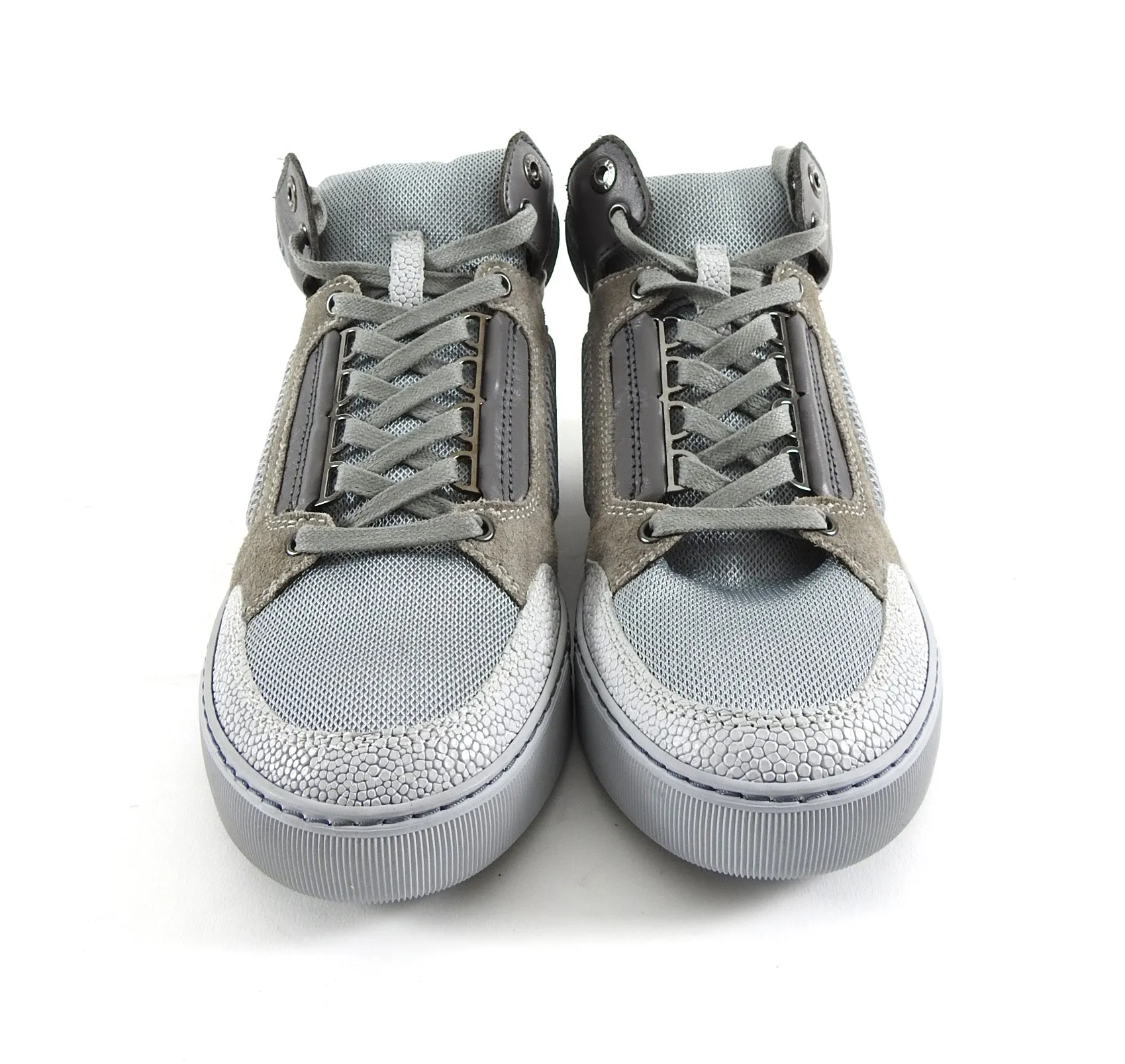 Lanvin Grey Mesh and Suede Mid Top Lace Up Sneakers - 6