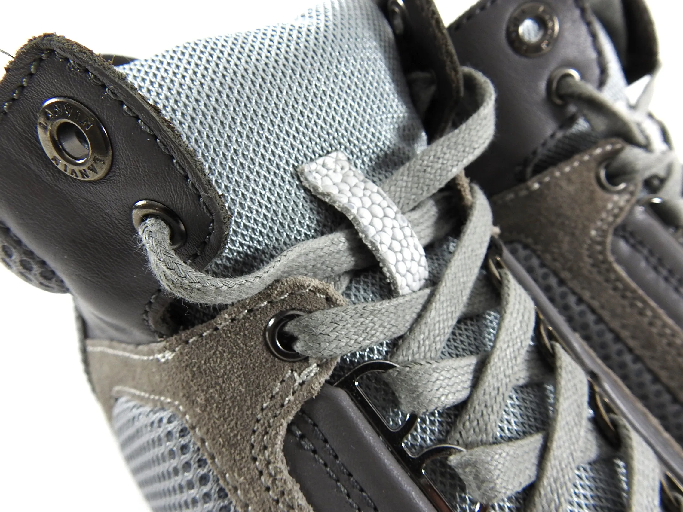 Lanvin Grey Mesh and Suede Mid Top Lace Up Sneakers - 6