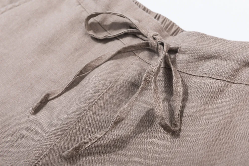 linen cropped pants women, brown linen trousers, drawstring waist pants, summer casual pants1939