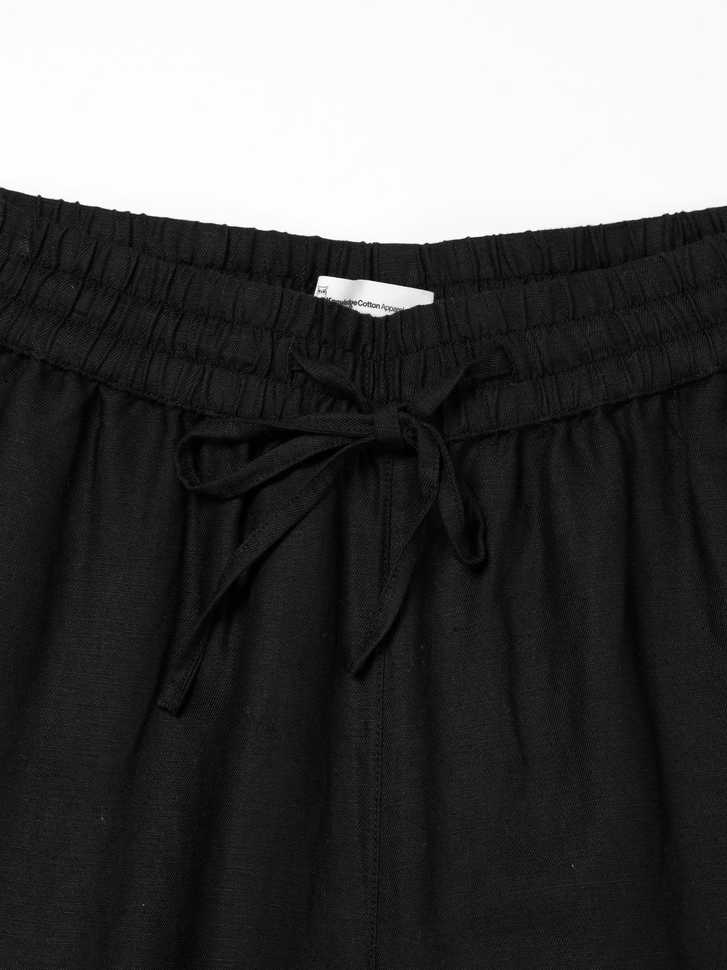 Linen Mix Elastic Waist Pants - Black Jet