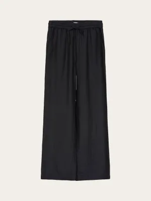 Linen Mix Elastic Waist Pants - Black Jet