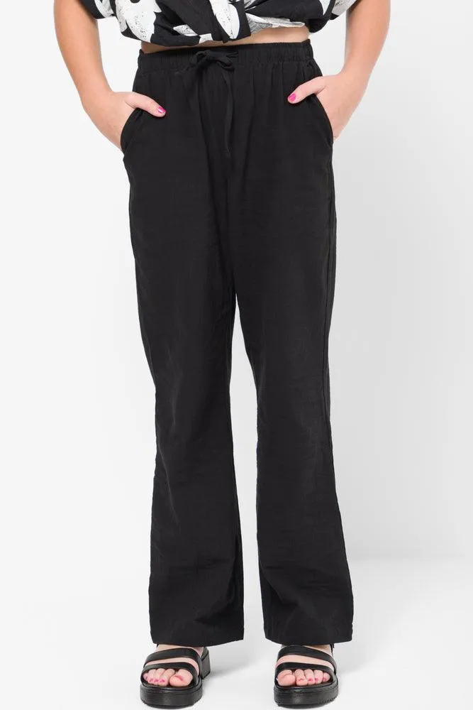 Linen Pull On Pants Black