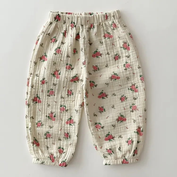 Linen Sweet Print Girls Trouser Pants